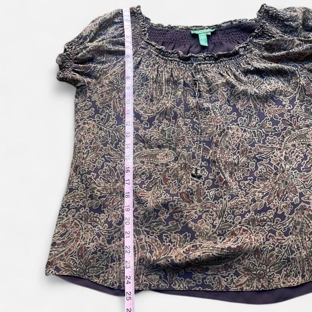 Lauren Ralph Lauren Silk Purple Paisley Pattern Ruffle Y2K Inspo Blouse Sz XL - Picture 5 of 6